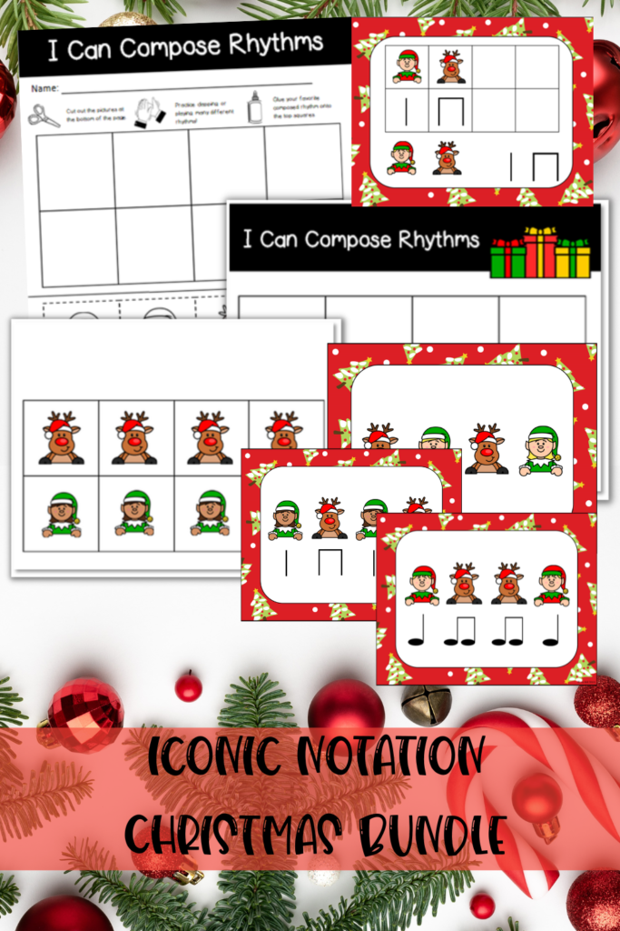 christmas elf and reindeer iconic notation activities