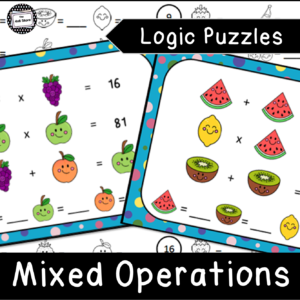 fruit emoji mixed operations math puzzle covers