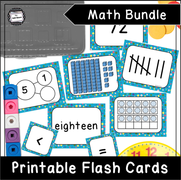 a display of number sense flashcards including tally marks, base ten blocks, number bonds, and more