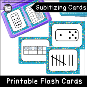 three cards display tally marks, tens frames, and dominoes