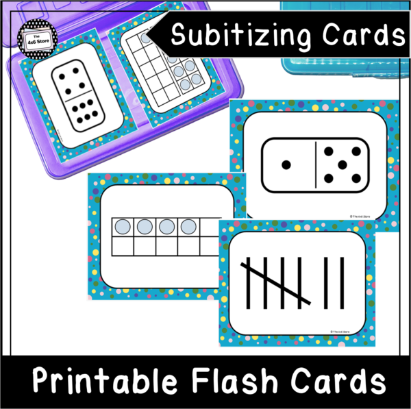 three cards display tally marks, tens frames, and dominoes