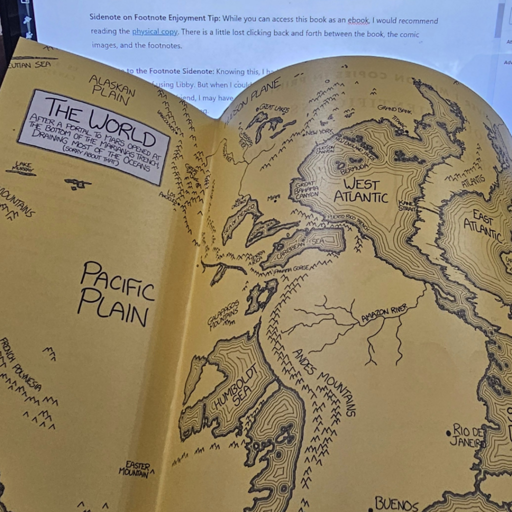 a map of the earth as it would look if a portal is draining water to mars - from What It? by Randall Munroe